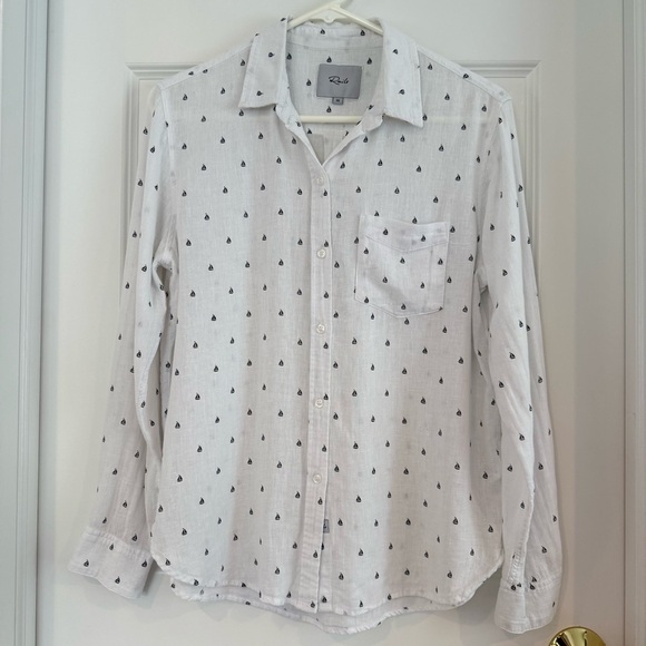 Rails Charli Black Mini Sailboats Button Down Shirt Linen Blend Size XS - Picture 1 of 9
